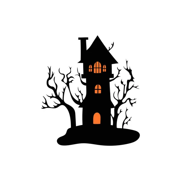 Casa Infestata Con Alberi Infestati Illustrazione Vettoriale Halloween — Vettoriale Stock