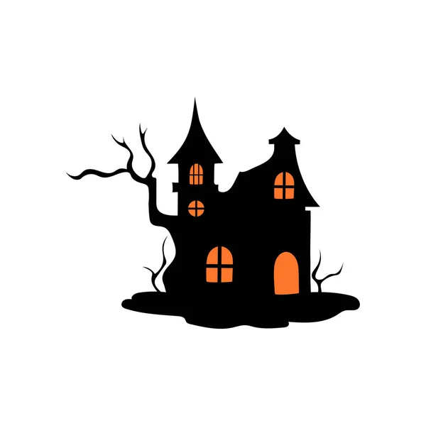 Strašidelný Dům Strašidelnými Stromy Halloween Vektorové Ilustrace — Stockový vektor