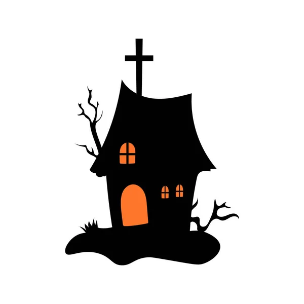 stock vector Haunted house with haunted trees Halloween vector illustration.