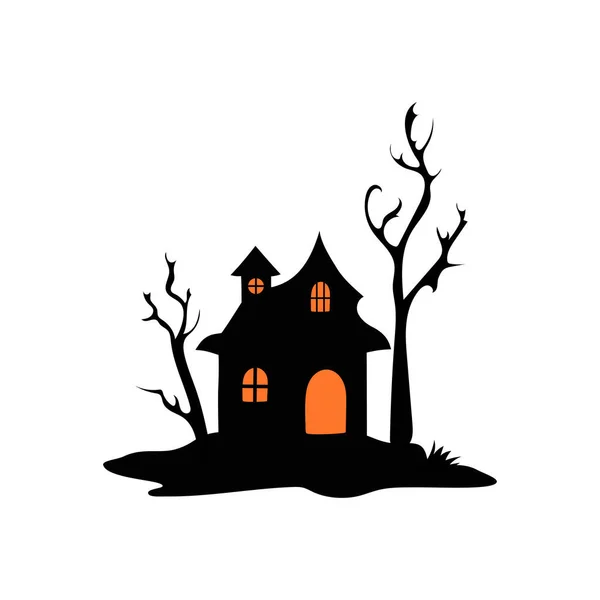 Casa Assombrada Com Árvores Assombradas Ilustração Vetor Halloween —  Vetores de Stock