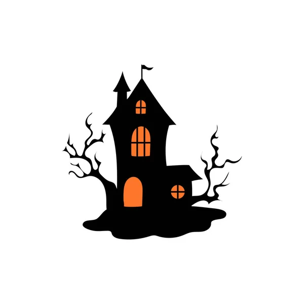 stock vector Haunted house with haunted trees Halloween vector illustration.