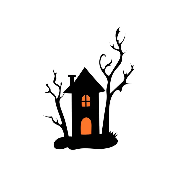 Casa Embrujada Con Árboles Embrujados Halloween Vector Ilustración — Vector de stock