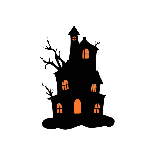 Στοιχειωμένο Σπίτι Στοιχειωμένα Δέντρα Απόκριες Διανυσματική Απεικόνιση Διανυσματικά Γραφικά