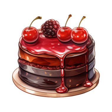 Doğum günü pastası, karışık meyveli pasta, çeşitli dondurma tatları, krema, meyve, limon, yabanmersini, çilek, portakal, kiraz, vanilya, süt, çikolata, illüstrasyon