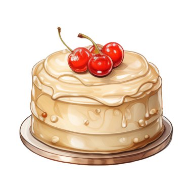 Doğum günü pastası, karışık meyveli pasta, çeşitli dondurma tatları, krema, meyve, limon, yabanmersini, çilek, portakal, kiraz, vanilya, süt, çikolata, illüstrasyon