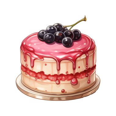 Doğum günü pastası, karışık meyveli pasta, çeşitli dondurma tatları, krema, meyve, limon, yabanmersini, çilek, portakal, kiraz, vanilya, süt, çikolata, illüstrasyon