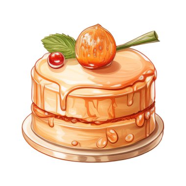 Doğum günü pastası, karışık meyveli pasta, çeşitli dondurma tatları, krema, meyve, limon, yabanmersini, çilek, portakal, kiraz, vanilya, süt, çikolata, illüstrasyon