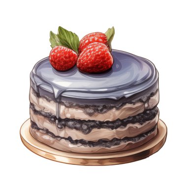 Doğum günü pastası, karışık meyveli pasta, çeşitli dondurma tatları, krema, meyve, limon, yabanmersini, çilek, portakal, kiraz, vanilya, süt, çikolata, illüstrasyon