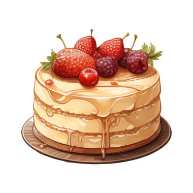 Doğum günü pastası, karışık meyveli pasta, çeşitli dondurma tatları, krema, meyve, limon, yabanmersini, çilek, portakal, kiraz, vanilya, süt, çikolata, illüstrasyon