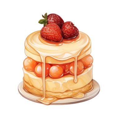Doğum günü pastası, karışık meyveli pasta, çeşitli dondurma tatları, krema, meyve, limon, yabanmersini, çilek, portakal, kiraz, vanilya, süt, çikolata, illüstrasyon