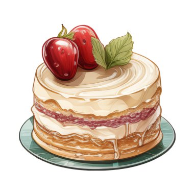 Doğum günü pastası, karışık meyveli pasta, çeşitli dondurma tatları, krema, meyve, limon, yabanmersini, çilek, portakal, kiraz, vanilya, süt, çikolata, illüstrasyon