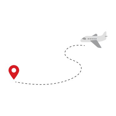 Hedefe giden noktalı bir uçuş rotası boyunca seyahat eden uçak.
