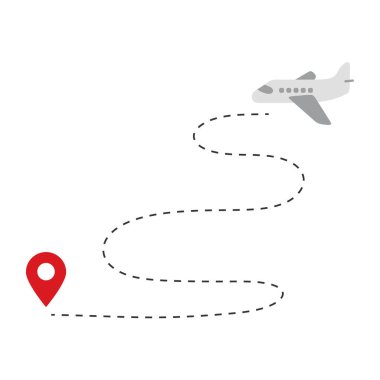 Hedefe giden noktalı bir uçuş rotası boyunca seyahat eden uçak.