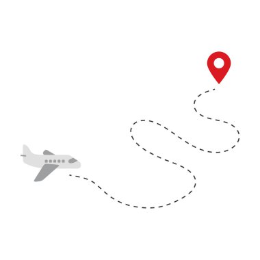 Hedefe giden noktalı bir uçuş rotası boyunca seyahat eden uçak.