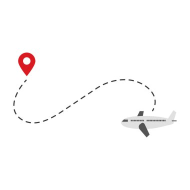 Hedefe giden noktalı bir uçuş rotası boyunca seyahat eden uçak.