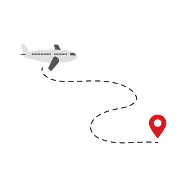Hedefe giden noktalı bir uçuş rotası boyunca seyahat eden uçak.