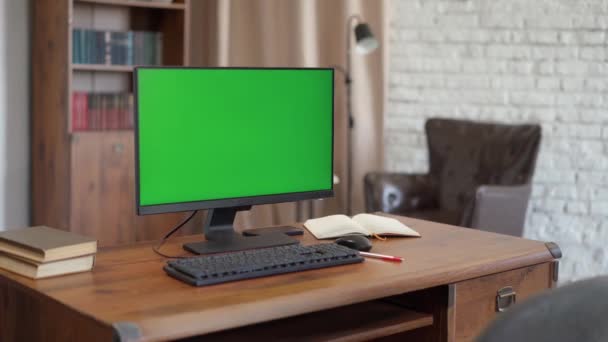 Monitor Computer Desktop Con Finto Schermo Verde Display Chiave Cromatica — Video Stock