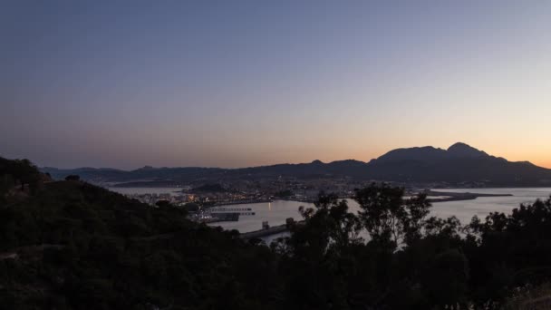 Alkonyat Ceuta Városa Felett Spanyolországban San Antonióból Spanyolországból — Stock videók
