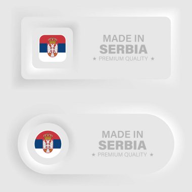 Made in Serbia neumorphic graphic and label. Element of impact for the use you want to make of it.