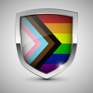 Kalkan ve LGBTQ içerikli gurur bayrağı. Gurur Ayı etkinlikleri için de mükemmel bir unsur. Hoşgörü ve özgürlük kavramı.