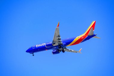 Güneybatı Havayolları uçak jeti Boeing 737 MAX 8, N8743K numaralı uçak iniş takımları San Jose, California, ABD - 15 Eylül 2024