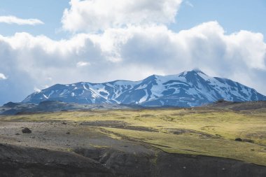 View of amazing landscape in Iceland while trekking famous Laugavegur trail