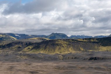 View of amazing landscape in Iceland while trekking famous Laugavegur trail
