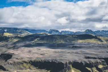 View of amazing landscape in Iceland while trekking famous Laugavegur trail