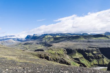 View of amazing landscape in Iceland while trekking famous Laugavegur trail