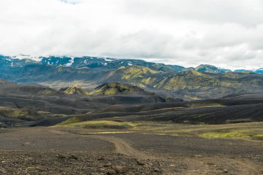 View of amazing landscape in Iceland while trekking famous Laugavegur trail