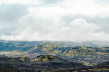 View of amazing landscape in Iceland while trekking famous Laugavegur trail