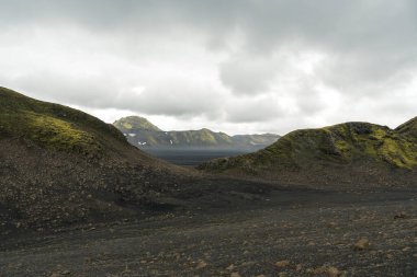 View of amazing landscape in Iceland while trekking famous Laugavegur trail