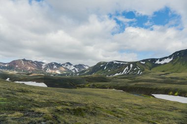View of amazing landscape in Iceland while trekking famous Laugavegur trail