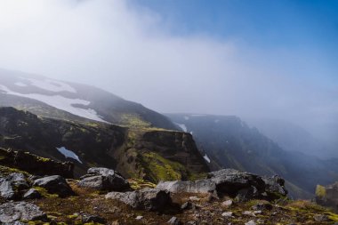 View of amazing landscape in Iceland while trekking famous Laugavegur trail
