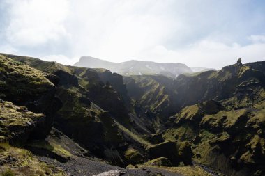 View of amazing landscape in Iceland while trekking famous Laugavegur trail
