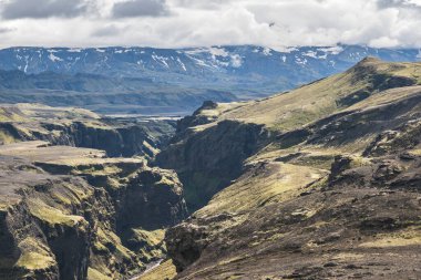 Volcanic canyon in Iceland near Emstrur on the Laugavegur trail