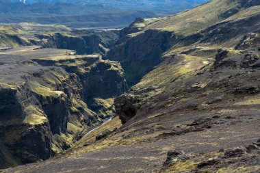 Volcanic canyon in Iceland near Emstrur on the Laugavegur trail