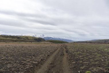 View of amazing landscape in Iceland while trekking famous Laugavegur trail