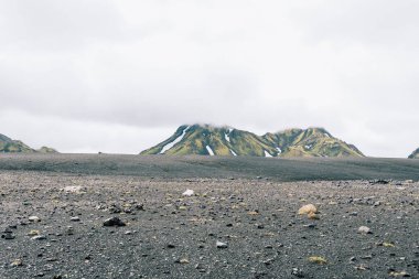 View of amazing landscape in Iceland while trekking famous Laugavegur trail
