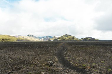 View of amazing landscape in Iceland while trekking famous Laugavegur trail
