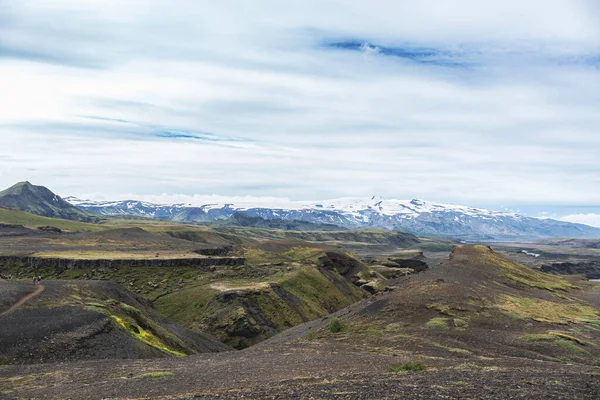 View of amazing landscape in Iceland while trekking famous Laugavegur trail