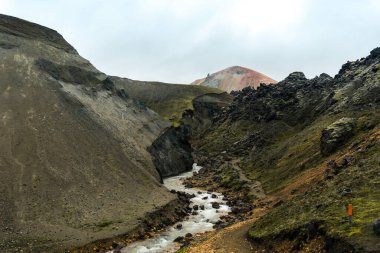 View of amazing landscape in Iceland while trekking famous Laugavegur trail
