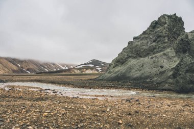 View of amazing landscape in Iceland while trekking famous Laugavegur trail