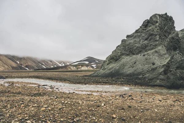 View of amazing landscape in Iceland while trekking famous Laugavegur trail