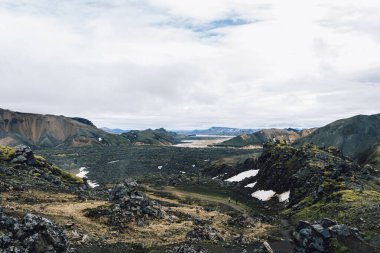 View of amazing landscape in Iceland while trekking famous Laugavegur trail