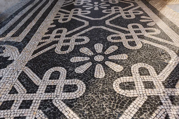 Kakeltegelgolv Lissabon Portugal Traditionell Gammal Mosaik Trottoaren Eller Trottoaren Staden — Stockfoto