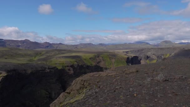 Vista Terreno Icelandic Com Cânions Planalto Vegetação Pobre Trilha Laugavegur — Vídeo de Stock