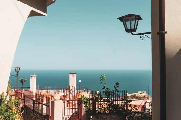 Vista Desde Castelmola Sicilia Mar Mediterráneo Terraza Edificio — Foto de Stock