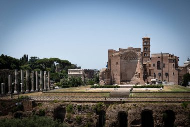 Roma Forumundaki Venüs Tapınağı. İtalya, Roma 'daki Tepedeki Binanın Harabeleri