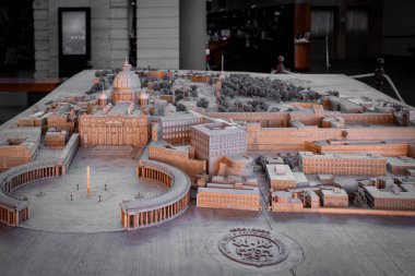 Vatikan anteninin 3 boyutlu planı. Küçük ahşap maket sunumu